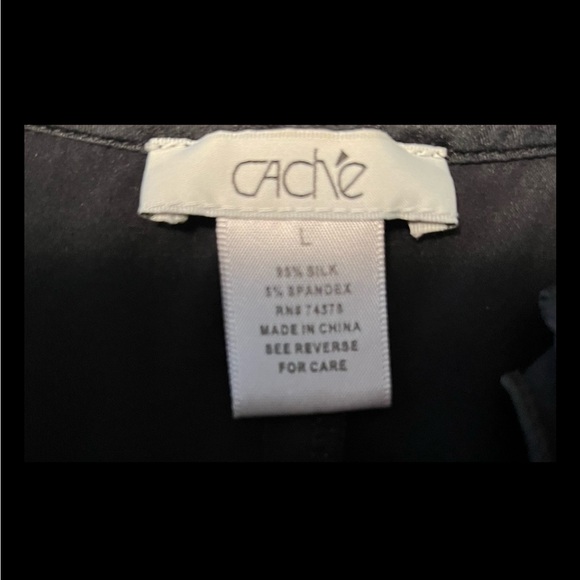 Caché Silk Sleeveless Fitted Black Top Sz L Shirt Ruffle Dressy Cocktail Women - Picture 8 of 13
